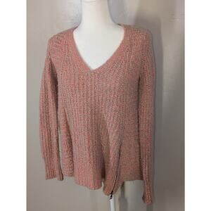 Moth Anthropologie Womens Sweater Small Orange Pink Cotton‎ Wool Zipper